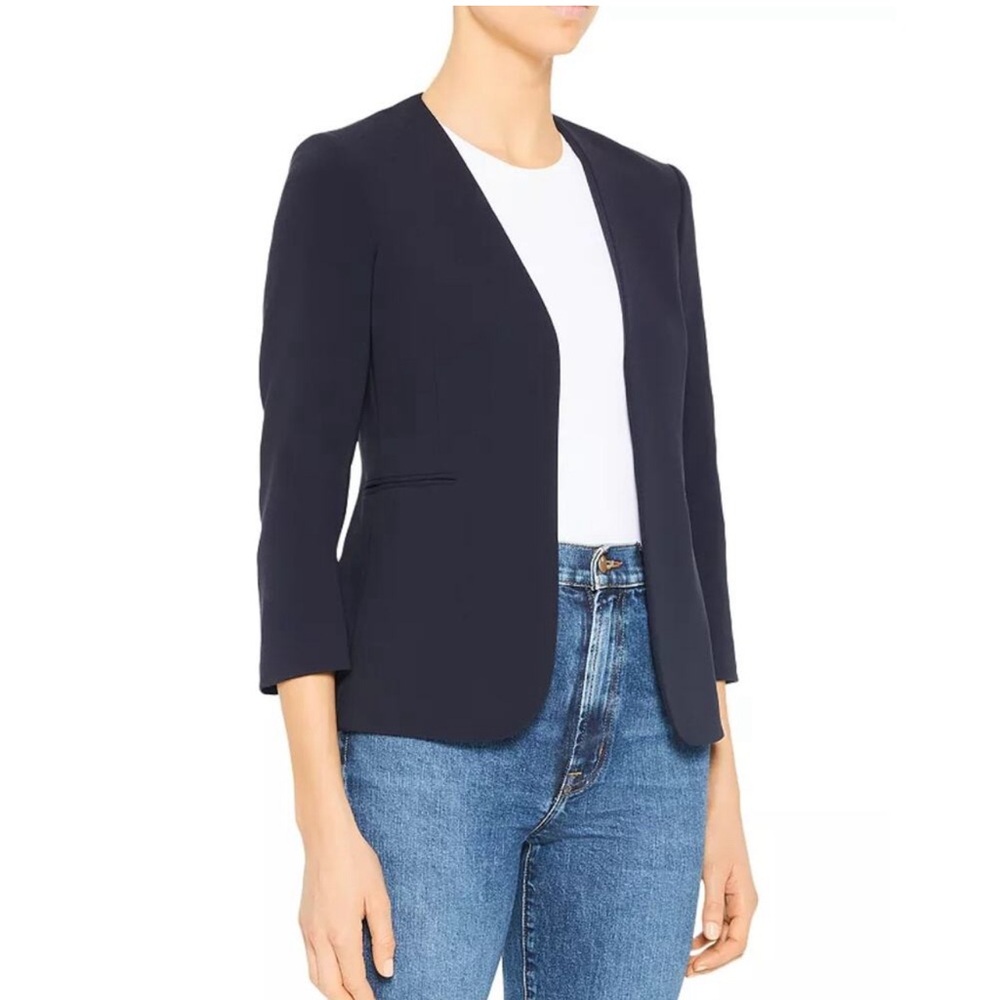 theory lindraya admiral crepe navy blazer collarless size 0